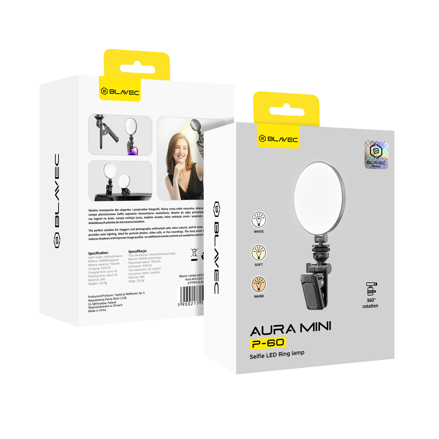 Blavec Selfie Ring lamp Aura Mini LED P-60 csipeszes fekete-6