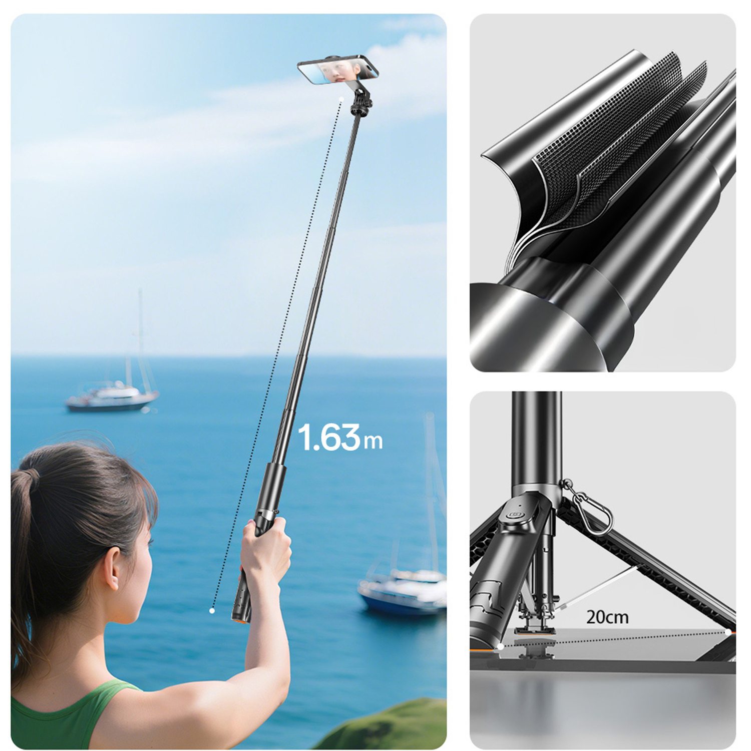Blavec Selfie Bot Aluminium Fusion P-12 Magsafe Auto pop tripod + távirányító 1,60 méter (SSFP12-MTRAPB160) fekete-5