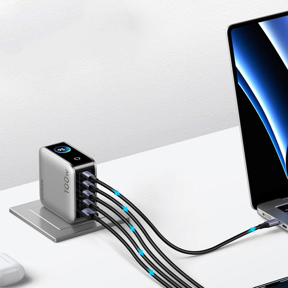 Fali töltő UGREEN X773 (65620B), 100W, 1 x USB-A - 4 x USB-C, Szürke-4
