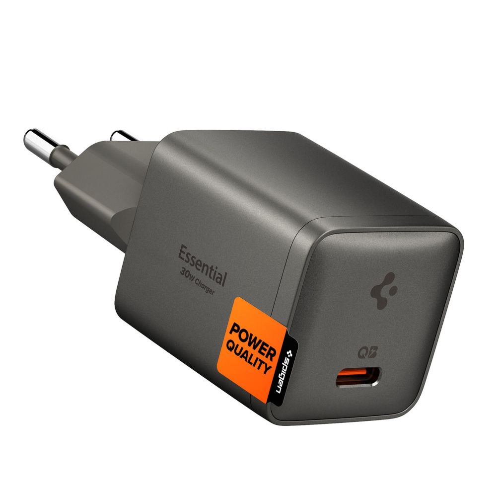 Spigen Essential EE301EU-GAN 1 portos 30 W-os GaN hálózati töltőadapter puskaszürke-0