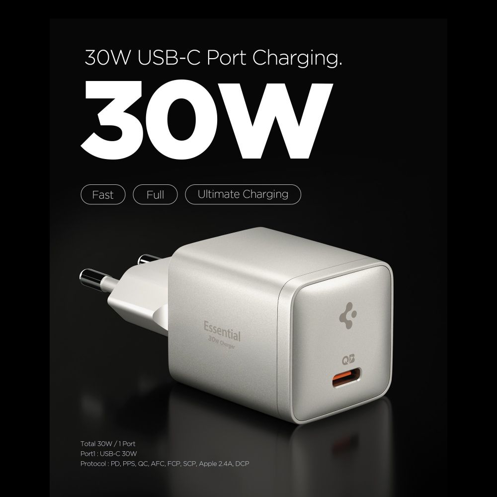 Spigen Essential EE301EU-GAN 1 portos 30 W-os hálózati USB-C töltőadapter természetes titán-1