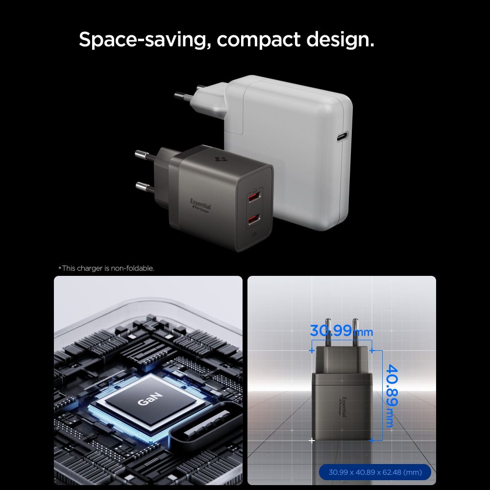 Spigen Essential EE472EU-GAN 47W 2 portos hálózati USB-C töltőadapter sötétszürke-3