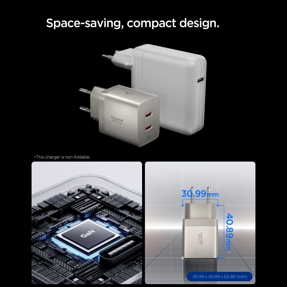 Spigen Essential EE472EU-GAN 2 portos GaN hálózati USB-C töltőadapter 47W természetes titán-3