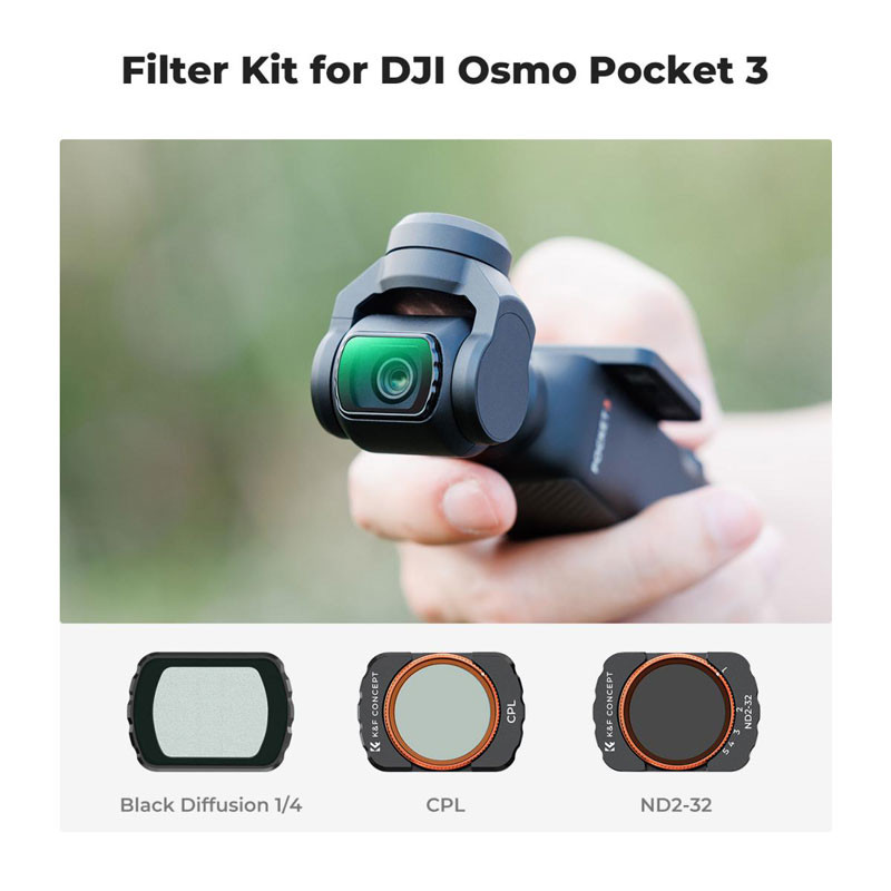 K&F Concept szűrő készlet DJI Osmo Pocket 3, Pocket 4 kamerához, CPL + Black Mist 1/4 + ND2-32-1