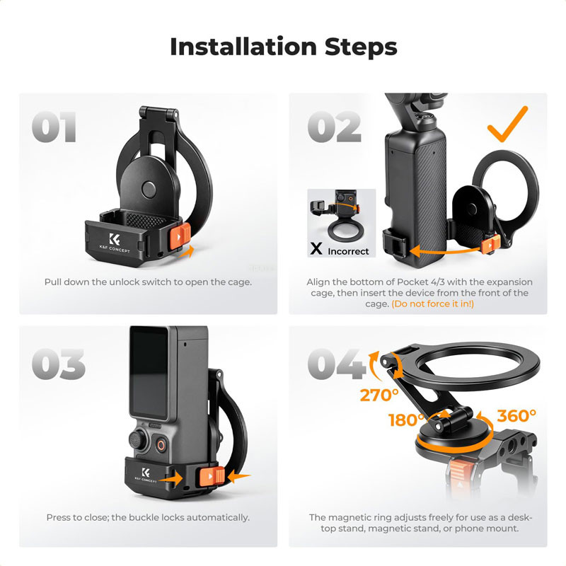 K&F Concept DJI Osmo Pocket 4 MagSafe mágneses bővítőkeret-1