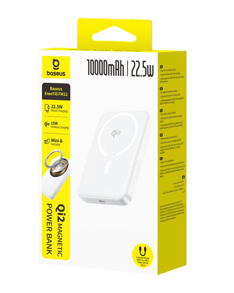 Baseus Enerfill FM12 powerbank, 10000mAh, 22.5W, PD + FQI, fehér E0028501-3