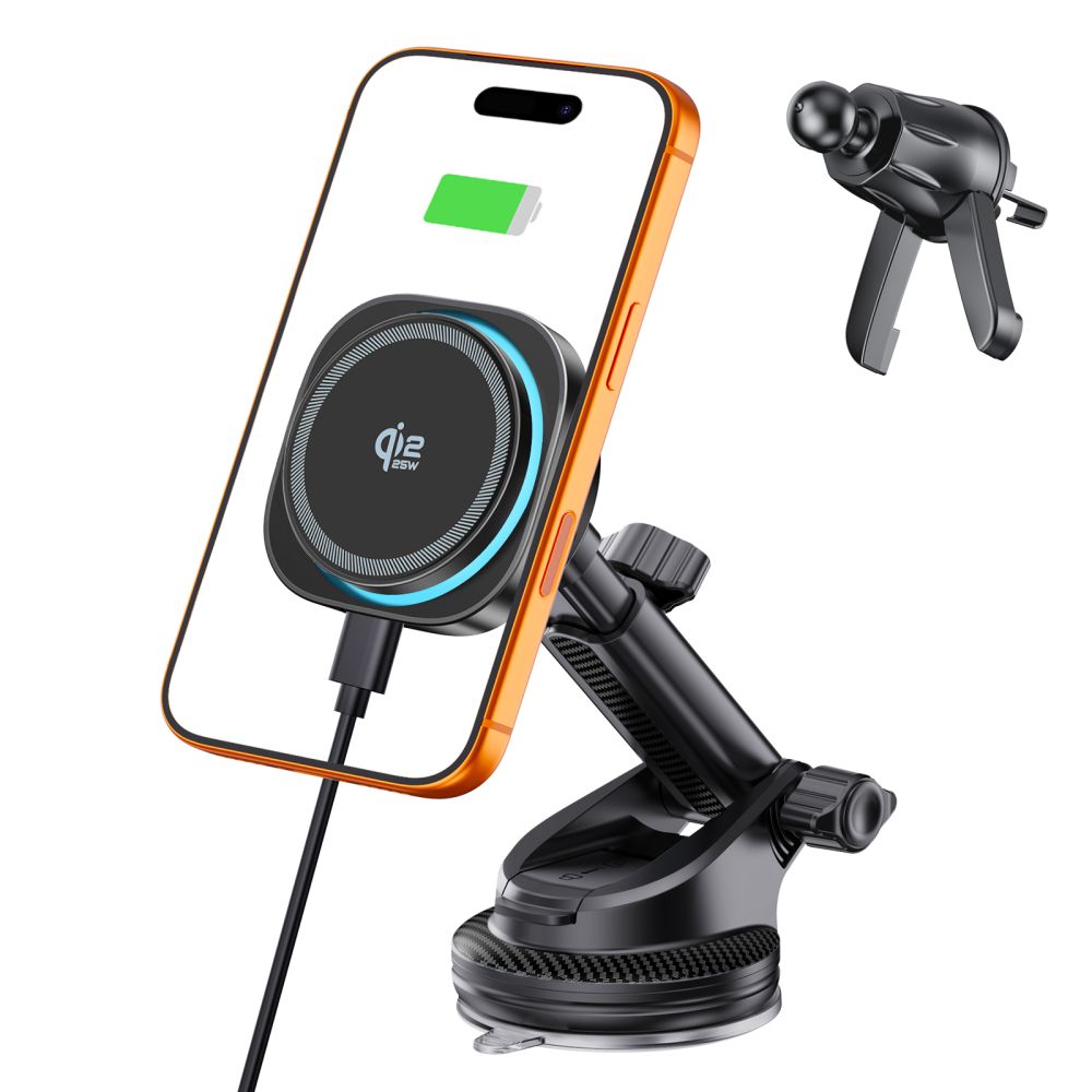 Tech-Protect V20 ArcticBoost mágneses MagSafe műszerfalra és szellőzőrácsra rögzíthető autós tartó vezeték nélküli töltővel 25W Qi2.2 fekete-8