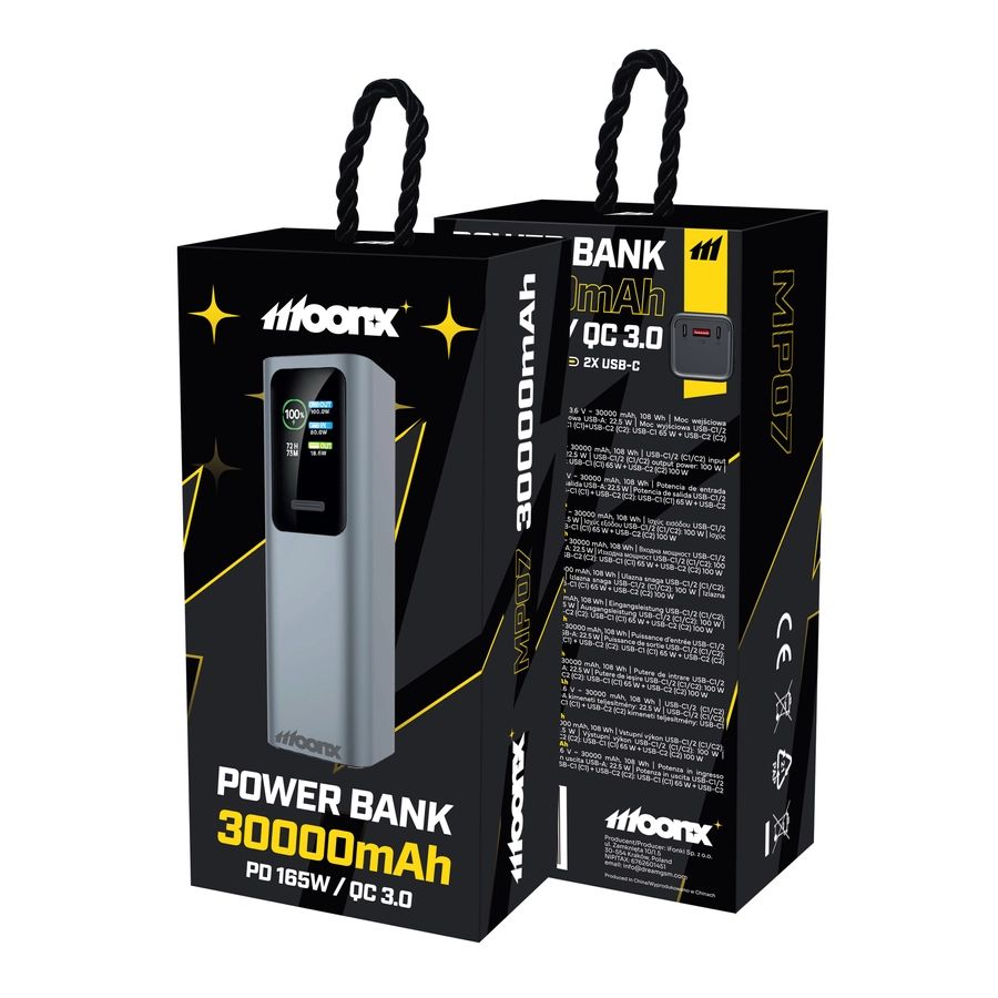 MOONX MP07 PD külső akkumulátor 165W 2xUSB-C + 1xUSB QC3.0 22.5W 30000mAh ezüst-5