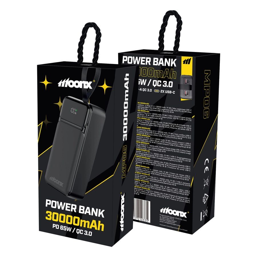 MOONX MP06 PD külső akkumulátor 65W 2xUSB-C + 2xUSB QC3.0 22.5W 30000mAh fekete-4