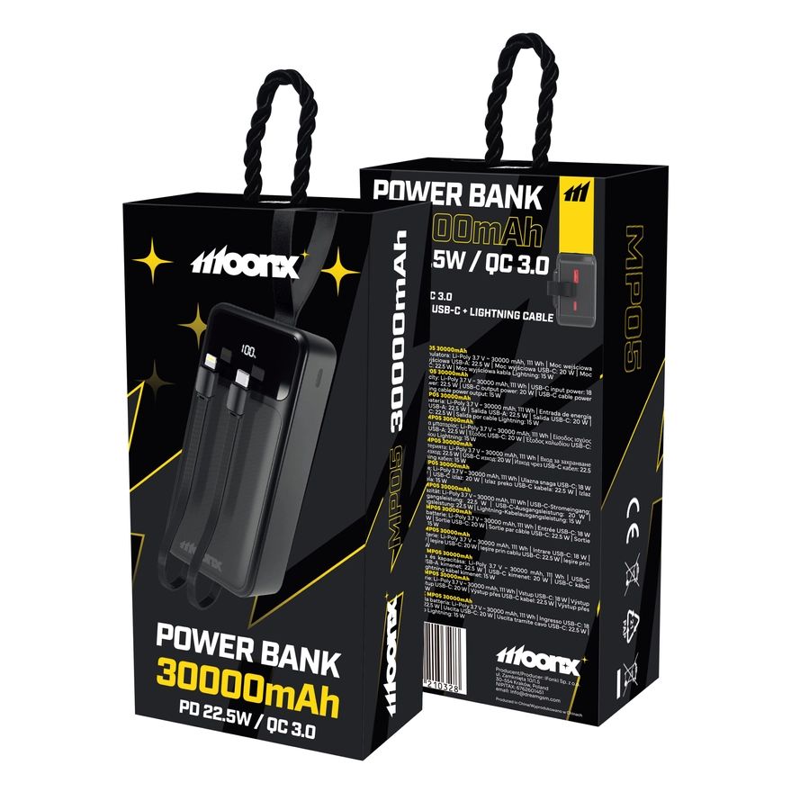 MOONX MP05 PD külső akkumulátor 20W 1xUSB-C + 1xUSB QC3.0 22.5W 30000mAh fekete-1
