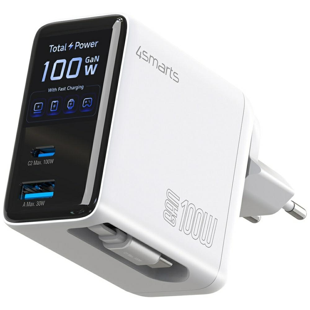 4smarts GaN Flex Screen AI 100W 2xUSB-C + USB-A hálózati töltő adapter fehér-0