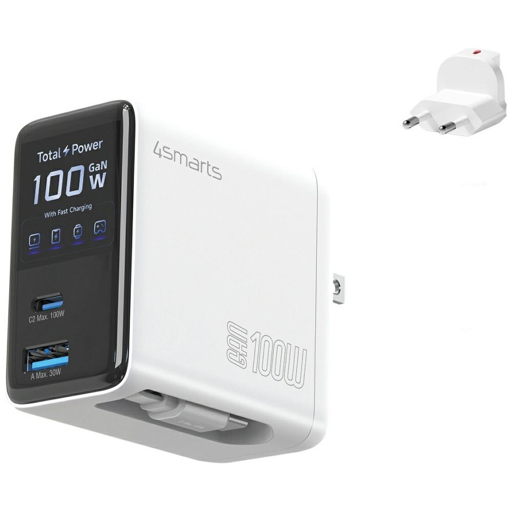 4smarts GaN Flex Screen AI 100W 2xUSB-C + USB-A hálózati töltő adapter fehér-1