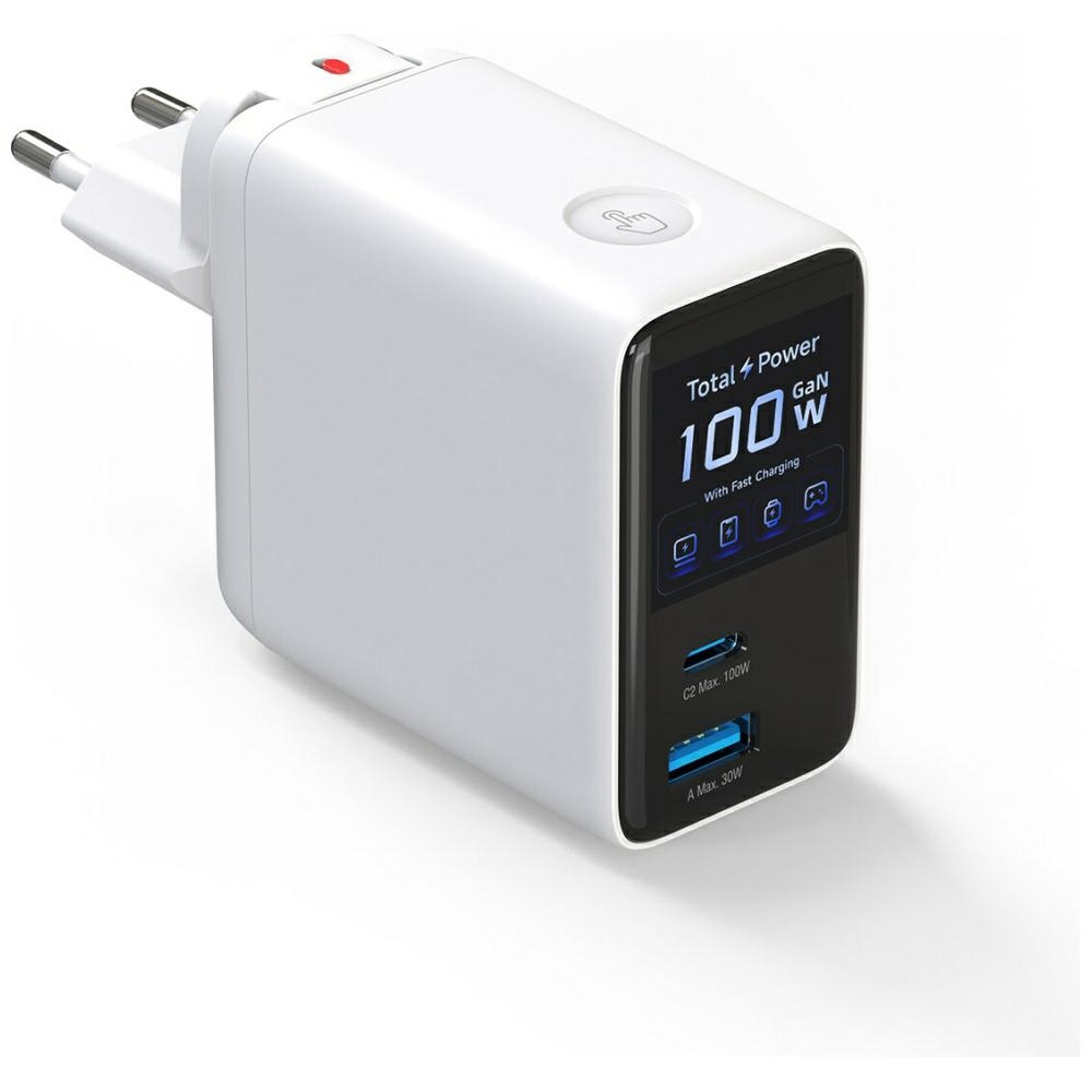 4smarts GaN Flex Screen AI 100W 2xUSB-C + USB-A hálózati töltő adapter fehér-2