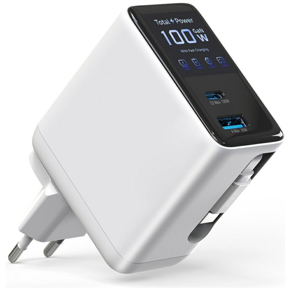 4smarts GaN Flex Screen AI 100W 2xUSB-C + USB-A hálózati töltő adapter fehér-3