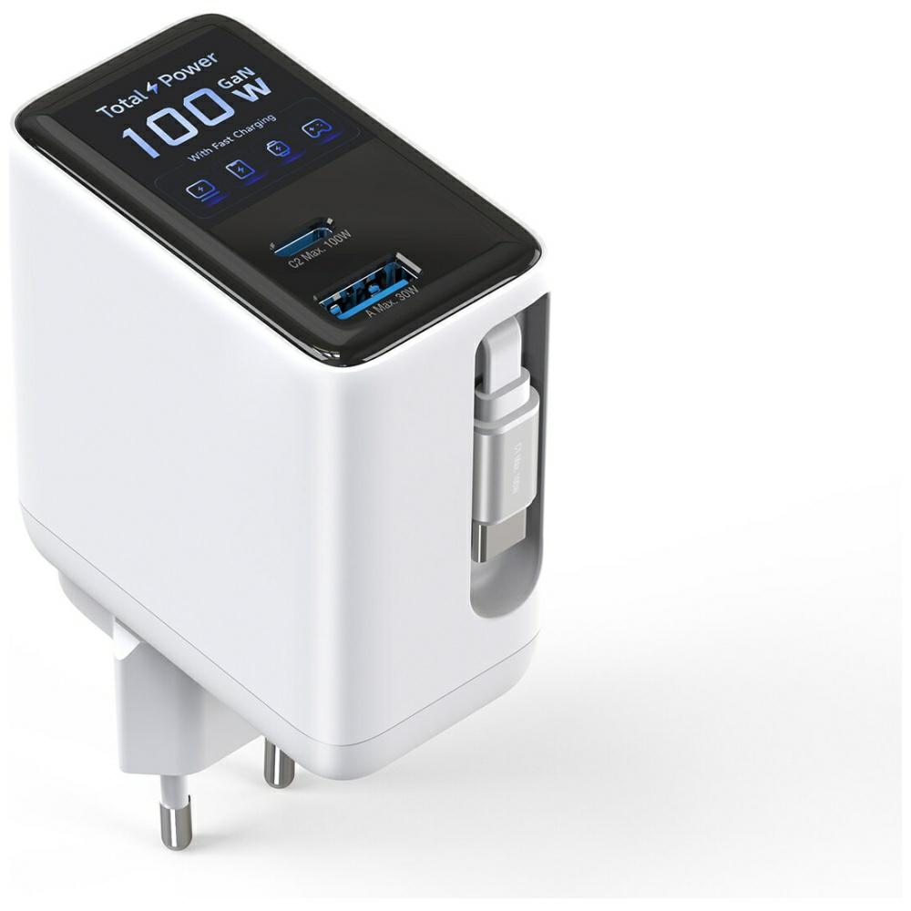 4smarts GaN Flex Screen AI 100W 2xUSB-C + USB-A hálózati töltő adapter fehér-4