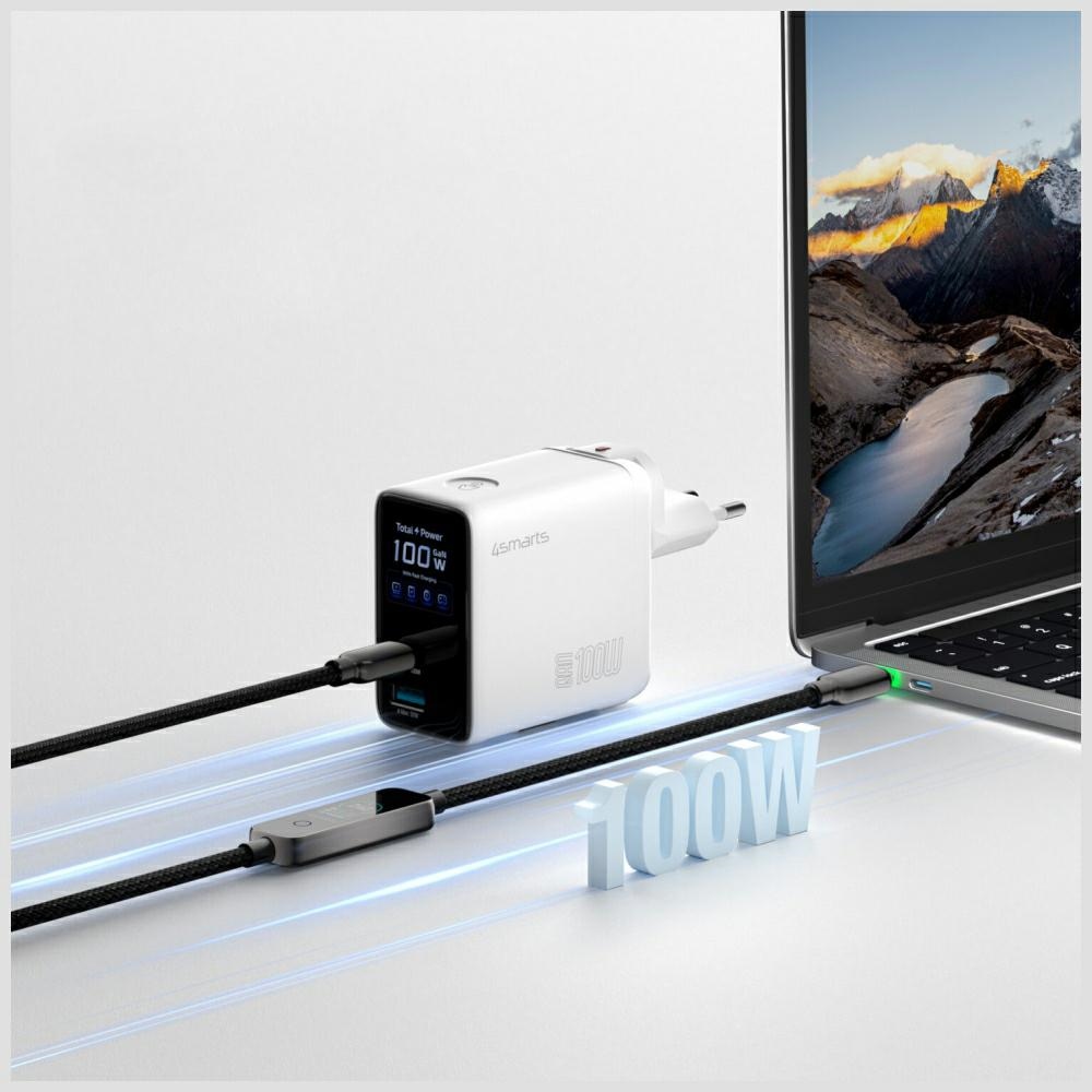 4smarts GaN Flex Screen AI 100W 2xUSB-C + USB-A hálózati töltő adapter fehér-5
