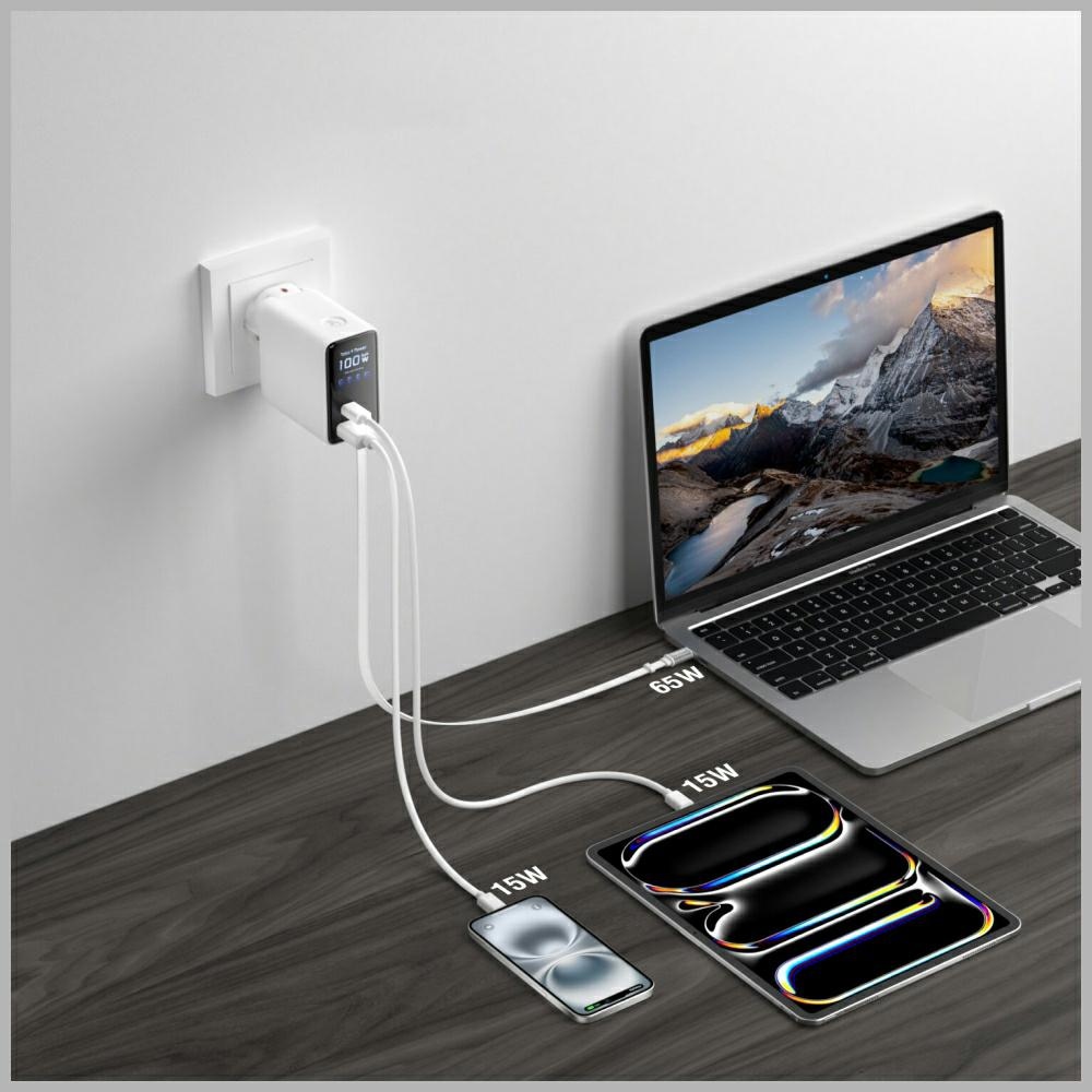 4smarts GaN Flex Screen AI 100W 2xUSB-C + USB-A hálózati töltő adapter fehér-6