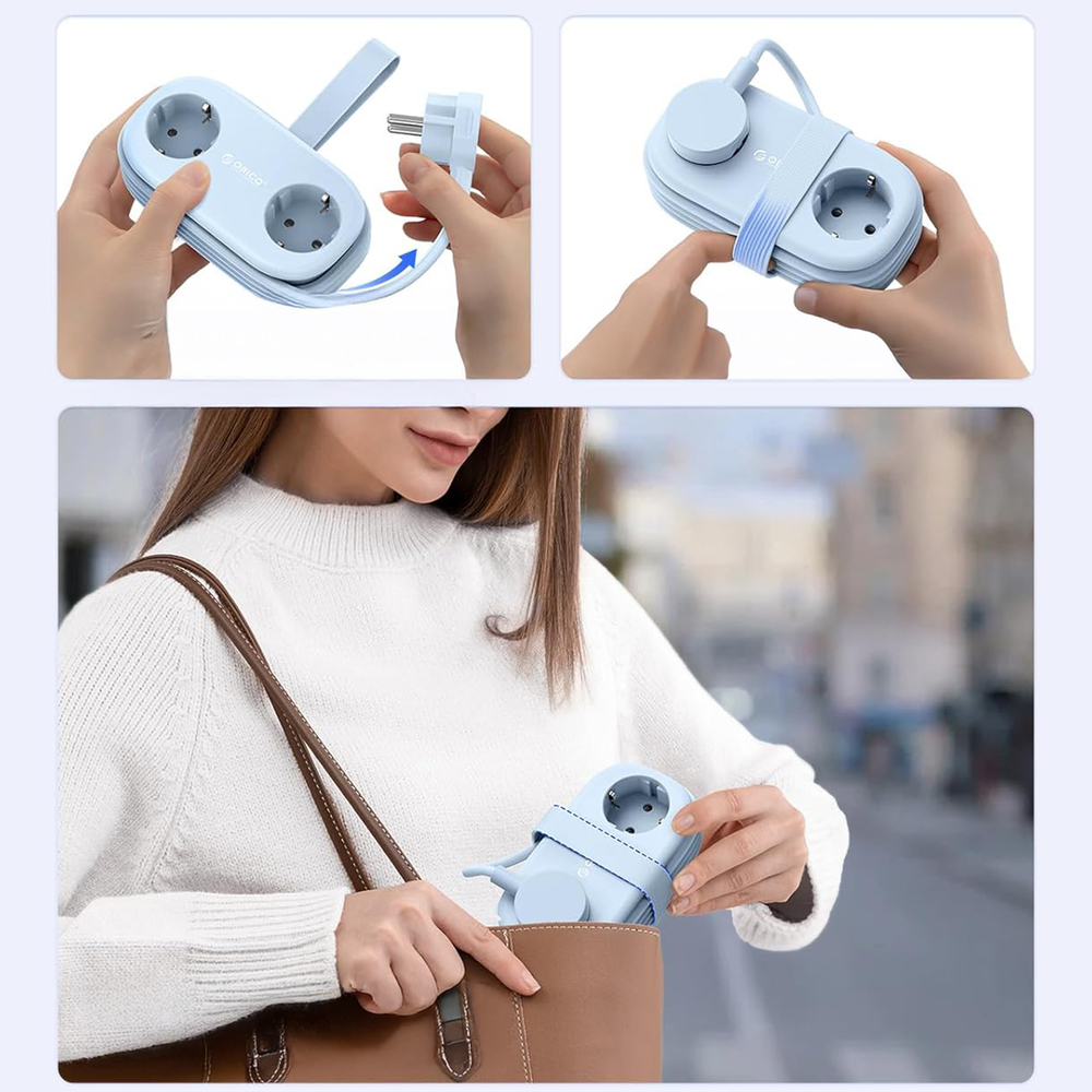 Orico AP3 65W GaN 6in1 hálózati elosztó 2x AC + 2x USB-A + 2x USB-C - Kék-4