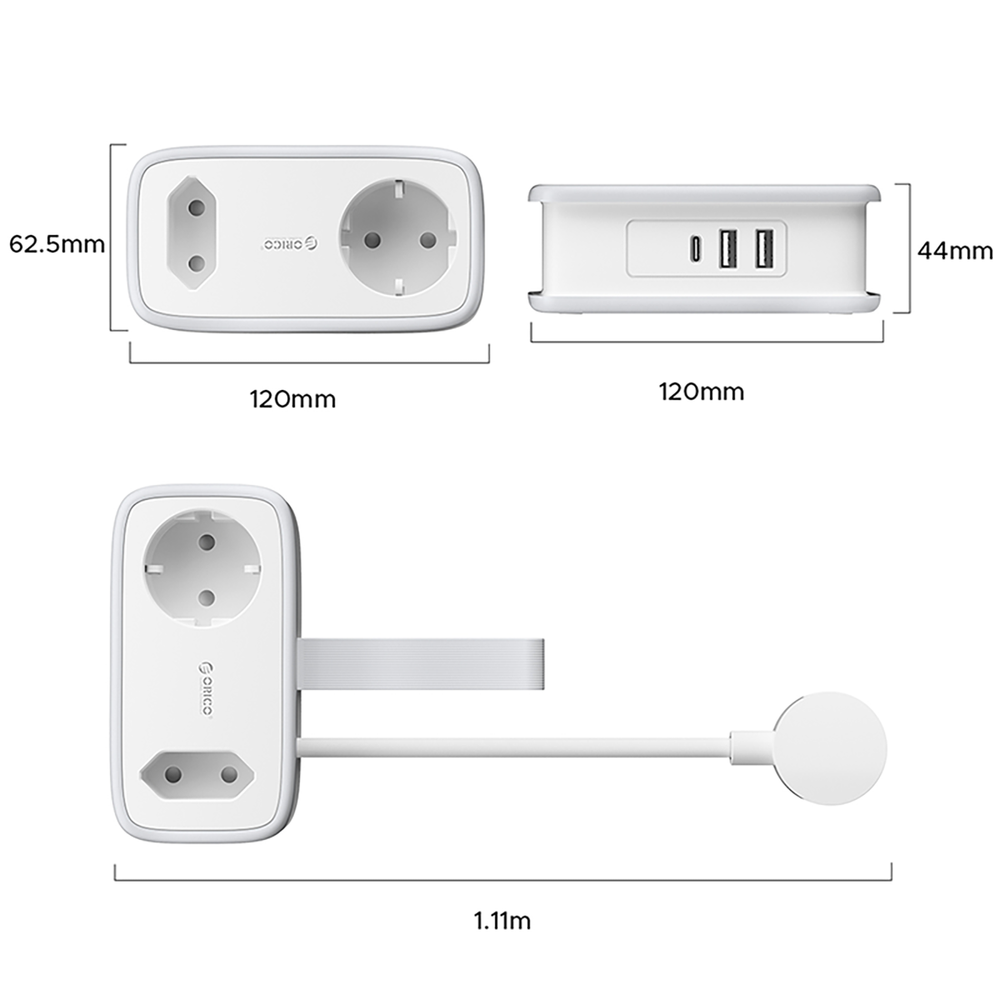 Orico AP3 65W GaN 6 az 1-ben hálózati elosztó 2x AC + 2x USB-A + 2x USB-C - fehér-2