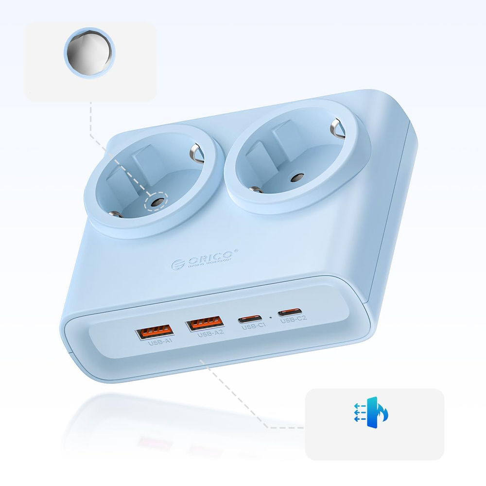 Orico PDC25 25W 6 az 1-ben hálózati elosztó 2x AC + 2x USB-A + 2x USB-C - Kék-2