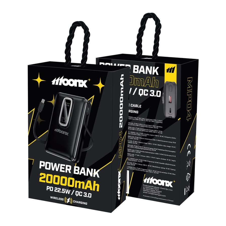 MOONX mágneses powerbank MP04 PD 22.5W 1xUSB-C + 1xUSB QC3.0 22.5W 20000mAh fekete-5