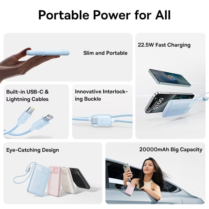 Baseus EnerFill FC11, 20000mAh, 22.5W, QC + PD, Fekete Powerbank-2