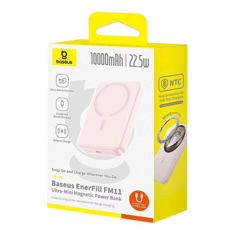 Powerbank Baseus EnerFill FM11 Ultra-Mini, 10000mAh, 22.5W, PD + FQI, Rózsaszín E0026601-5