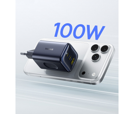 Hálózati töltőadapter Baseus PicoGo AE11, 100W, 5A, 1 x USB-C - 2 x USB-C, Fekete-3