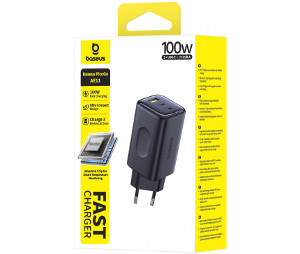 Hálózati töltőadapter Baseus PicoGo AE11, 100W, 5A, 1 x USB-C - 2 x USB-C, Fekete-2