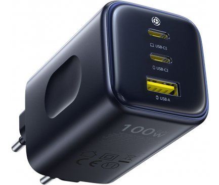 Hálózati töltőadapter Baseus PicoGo AE11, 100W, 5A, 1 x USB-C - 2 x USB-C, Fekete-0