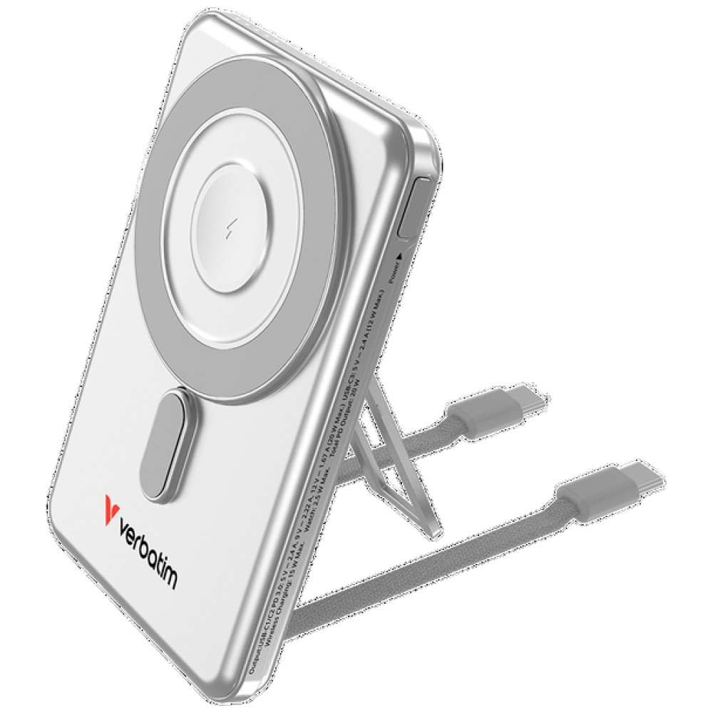 Verbatim Charge'n' Go 15W 5000mAh mágneses vezeték nélküli powerbank 2x USB-C kábellel ezüst 32276-2