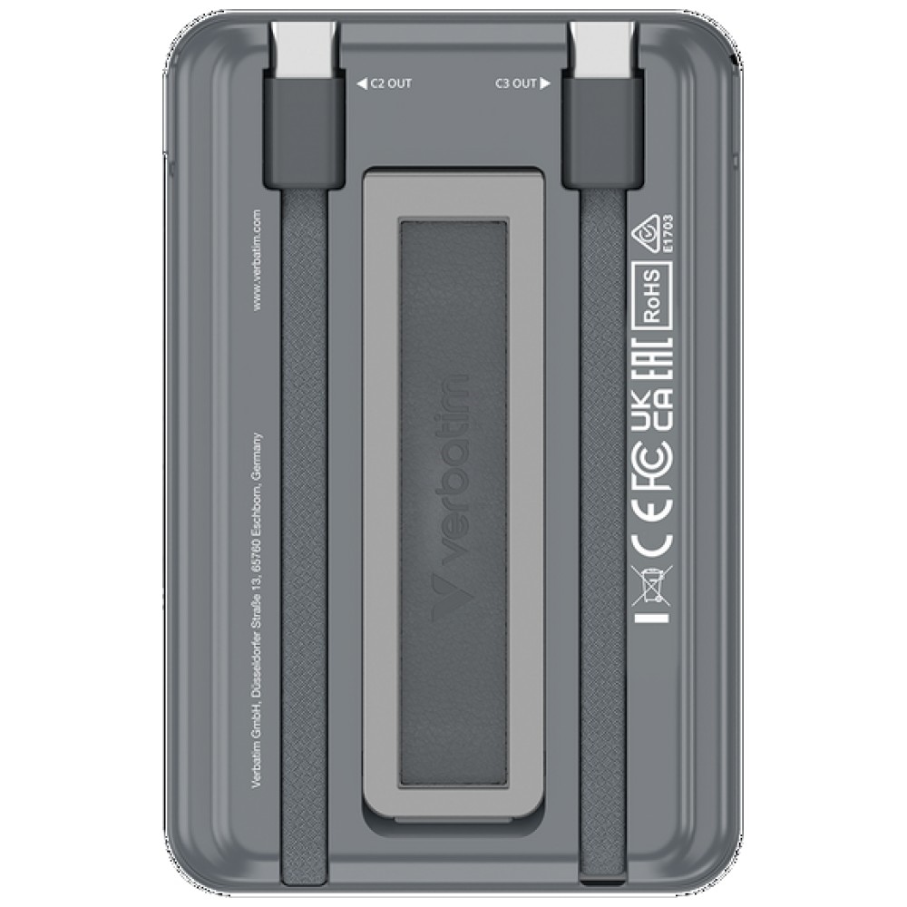 Verbatim Charge'n' Go 15 W 5000 mAh mágneses vezeték nélküli powerbank 2x USB-C kábellel szürke 32251-1