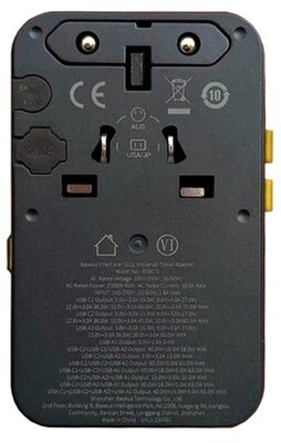 Baseus EU, UK, US, AU utazó EnerCore CG11 hálózati USB-C töltő adapter, 70W, 10A, 1 x USB-C - 2 x Schuko - 2 x USB-A, USB-C kábellel, fekete-1