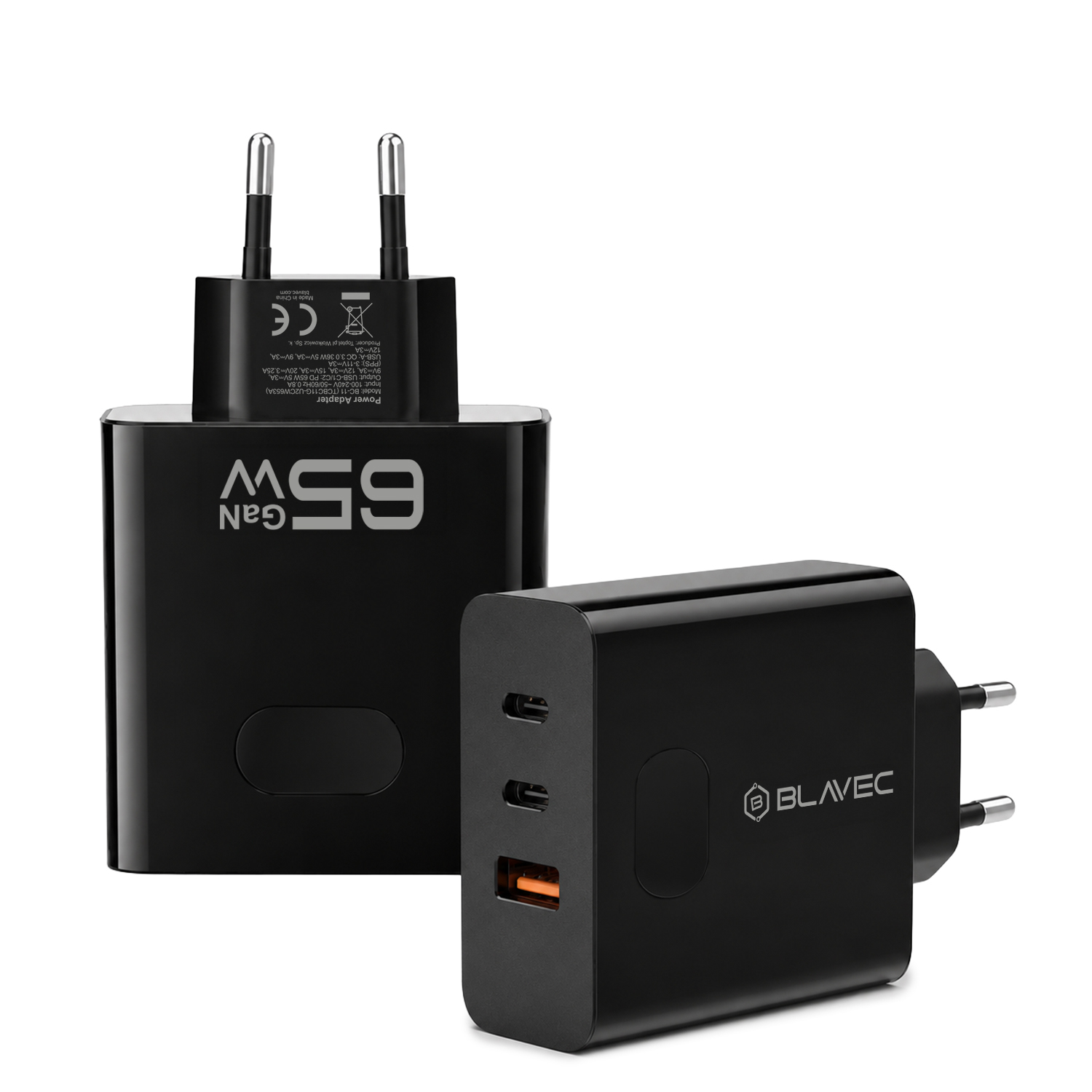 Blavec Hálózati töltő BC-11 GaN - USB + 2xType C - QC PD 65W 3A (TCBC11G-U2CB653A) fekete-2