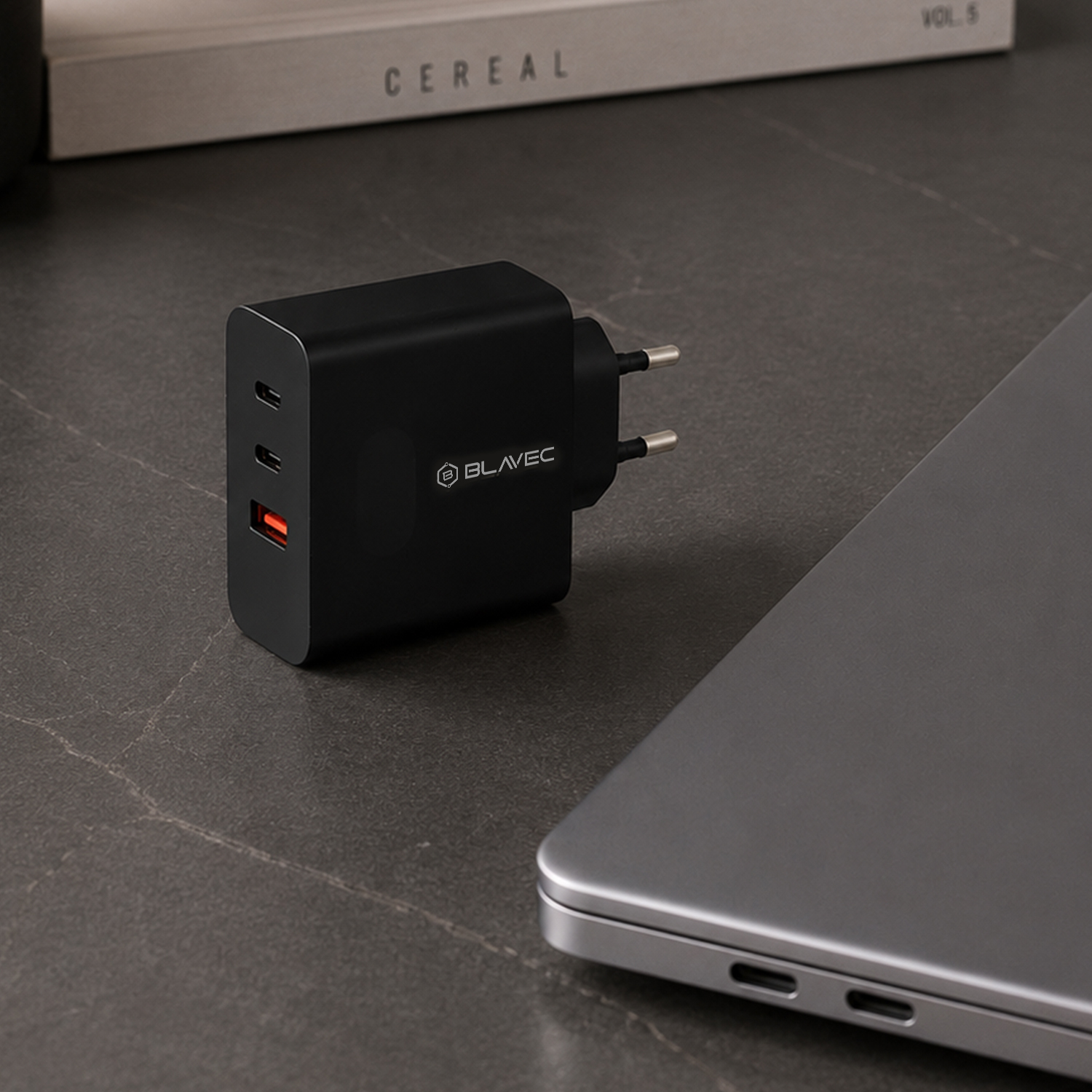 Blavec fali töltő BC-11 GaN - USB + 2xType C - QC PD 65W 3A Type C - Type C kábellel (TCBC11G-U2CB653A) fekete-4
