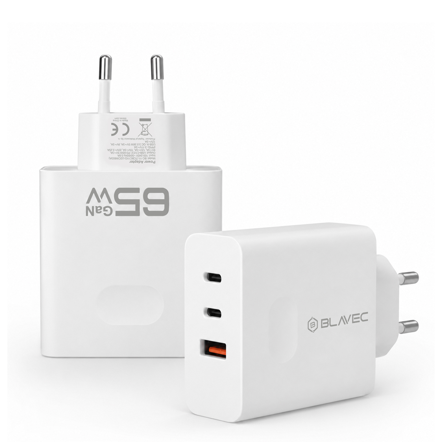 Blavec fali töltő BC-11 GaN - USB + 2xType C - QC PD 65W 3A (TCBC11G-U2CW653A) fehér-2