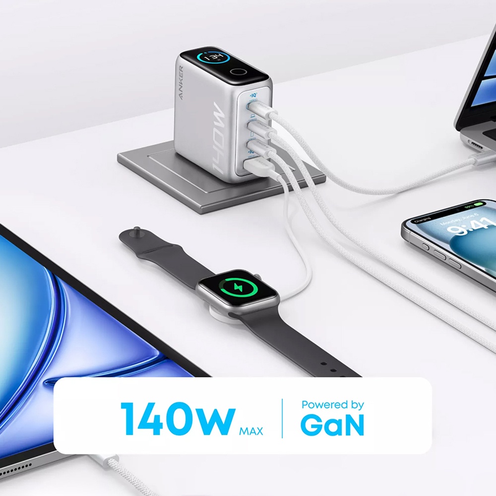 Anker - Fali töltő (B2697G41) - 3x USB-C, USB, 140W, Gyors töltés Type-C kábellel - Szürke-1