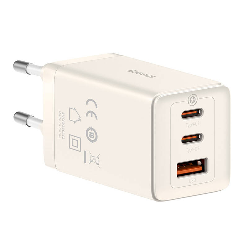 Baseus GaN5 Pro hálózati USB-C töltő adapter 2x USB-C + USB, 65W, 1 m, fehér-11