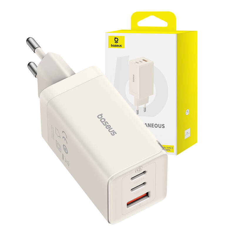 Baseus GaN5 Pro hálózati USB-C töltő adapter 2x USB-C + USB, 65W, 1 m, fehér-5