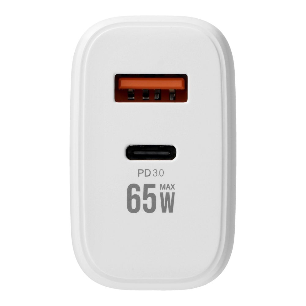 VEGER USB-A + USB-C PD QC3.0 3,25 A 65 W hálózati töltő adapter + USB-C–USB-C kábel TR67 fehér-1