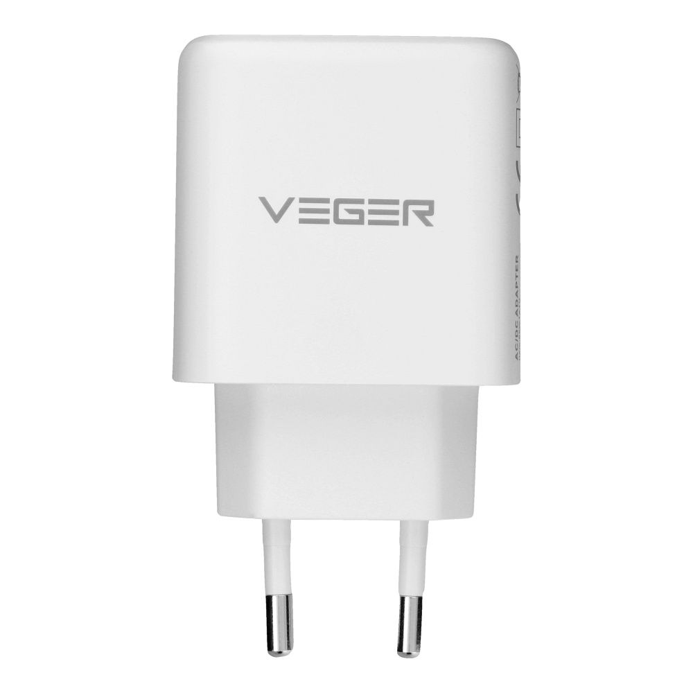 VEGER USB-A + USB-C PD QC3.0 3,25 A 65 W hálózati töltő adapter + USB-C–USB-C kábel TR67 fehér-5
