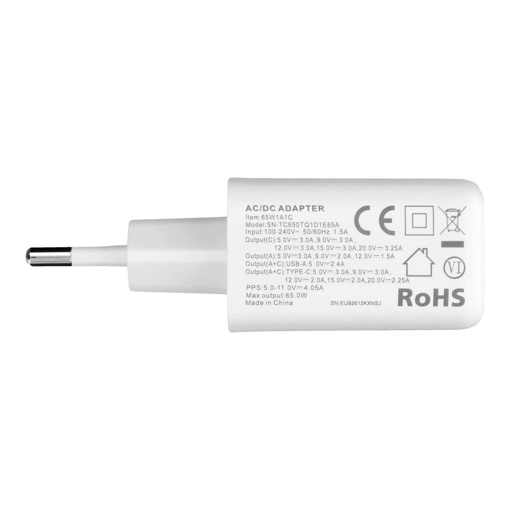 VEGER USB-A + USB-C PD QC3.0 3,25 A 65 W hálózati töltő adapter + USB-C–USB-C kábel TR67 fehér-6
