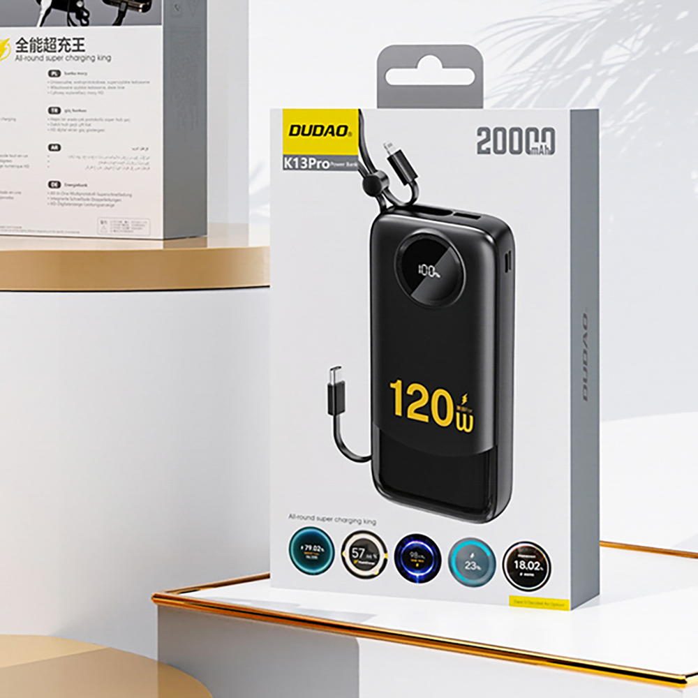 Dudao K13 10000mAh Powerbank beépített kábellel - Fekete-1