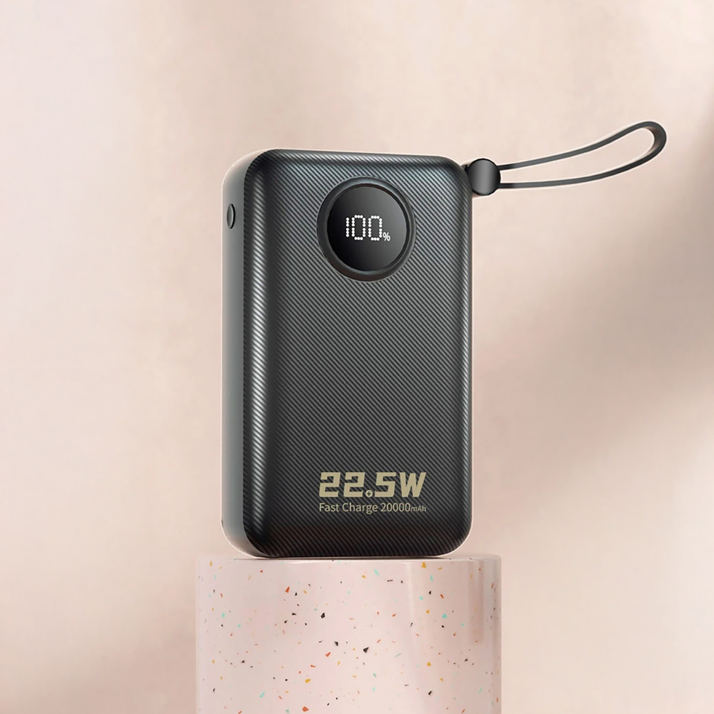 Dudao K14+ 22,5W 20000 mAh Powerbank beépített type-C és lightning kábellel fekete-11