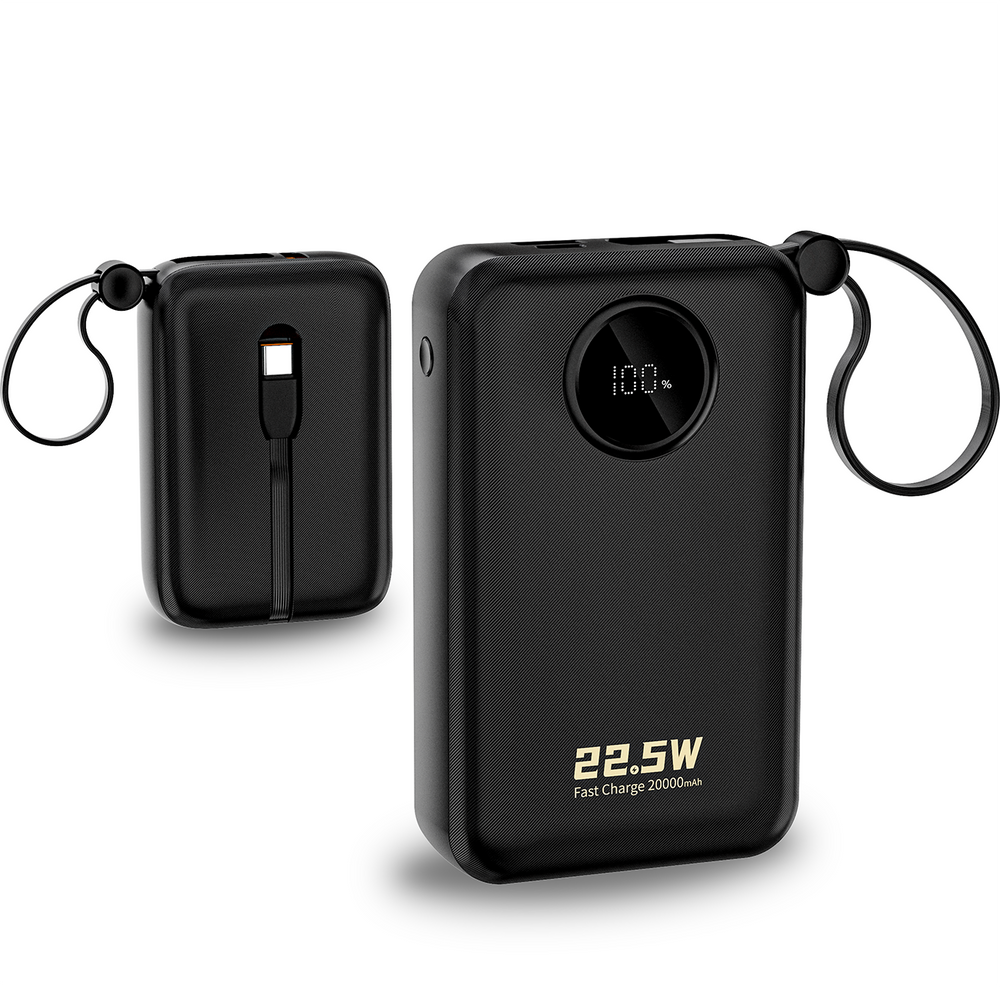 Dudao K14+ 22,5W 20000 mAh Powerbank beépített type-C és lightning kábellel fekete-7