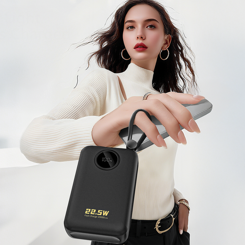 Dudao K14+ 22,5W 20000 mAh Powerbank beépített type-C és lightning kábellel fekete-6