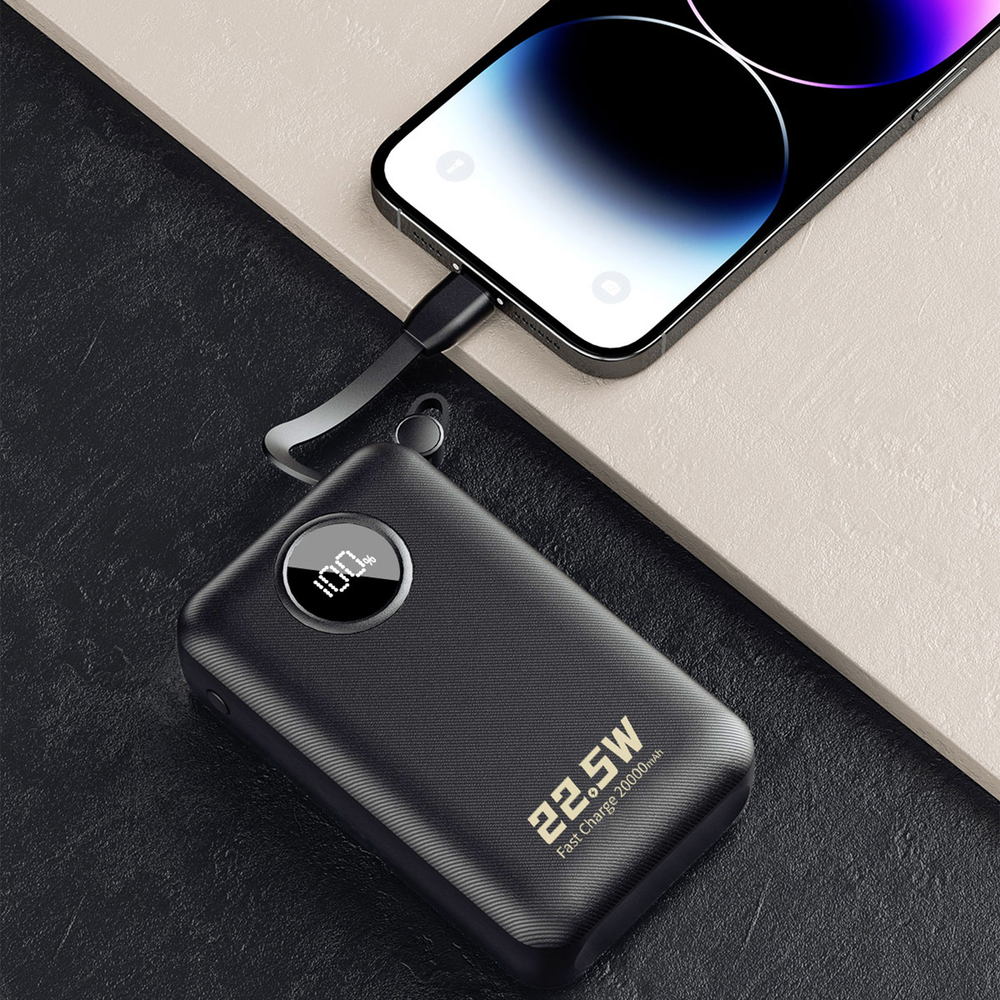 Dudao K14+ 22,5W 20000 mAh Powerbank beépített type-C és lightning kábellel fekete-5