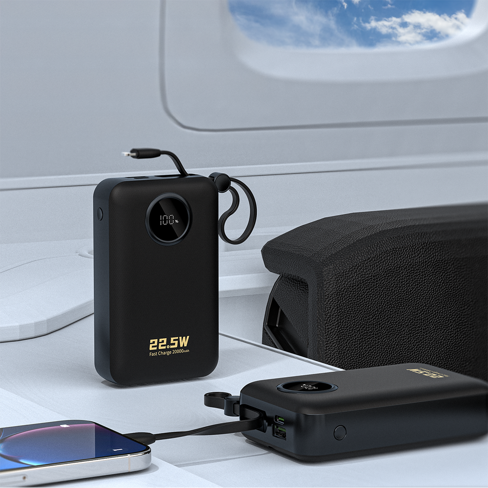 Dudao K14+ 22,5W 20000 mAh Powerbank beépített type-C és lightning kábellel fekete-2