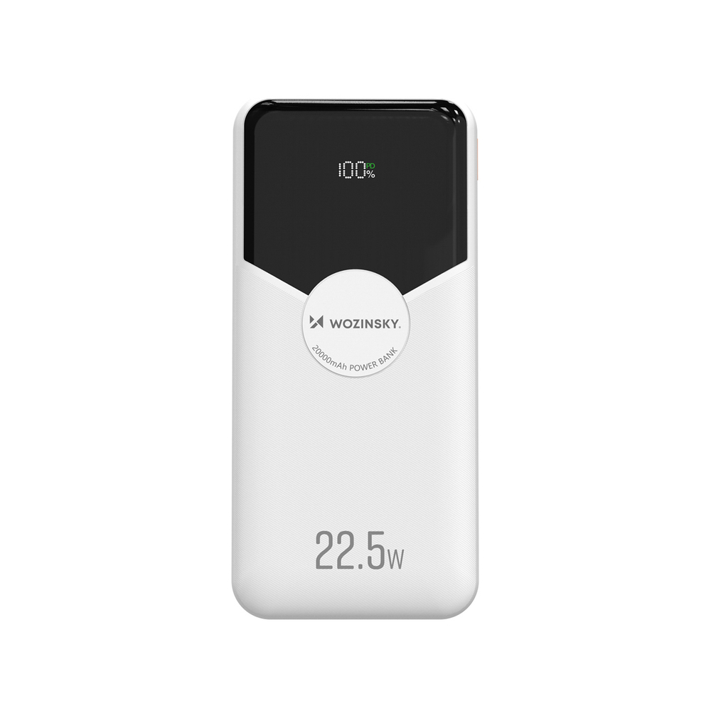 Wozinsky WFC-15W 20000mAh 22.5W PD20W Powerbank beépített Lightning és USB-C kábelekkel - Fehér-1