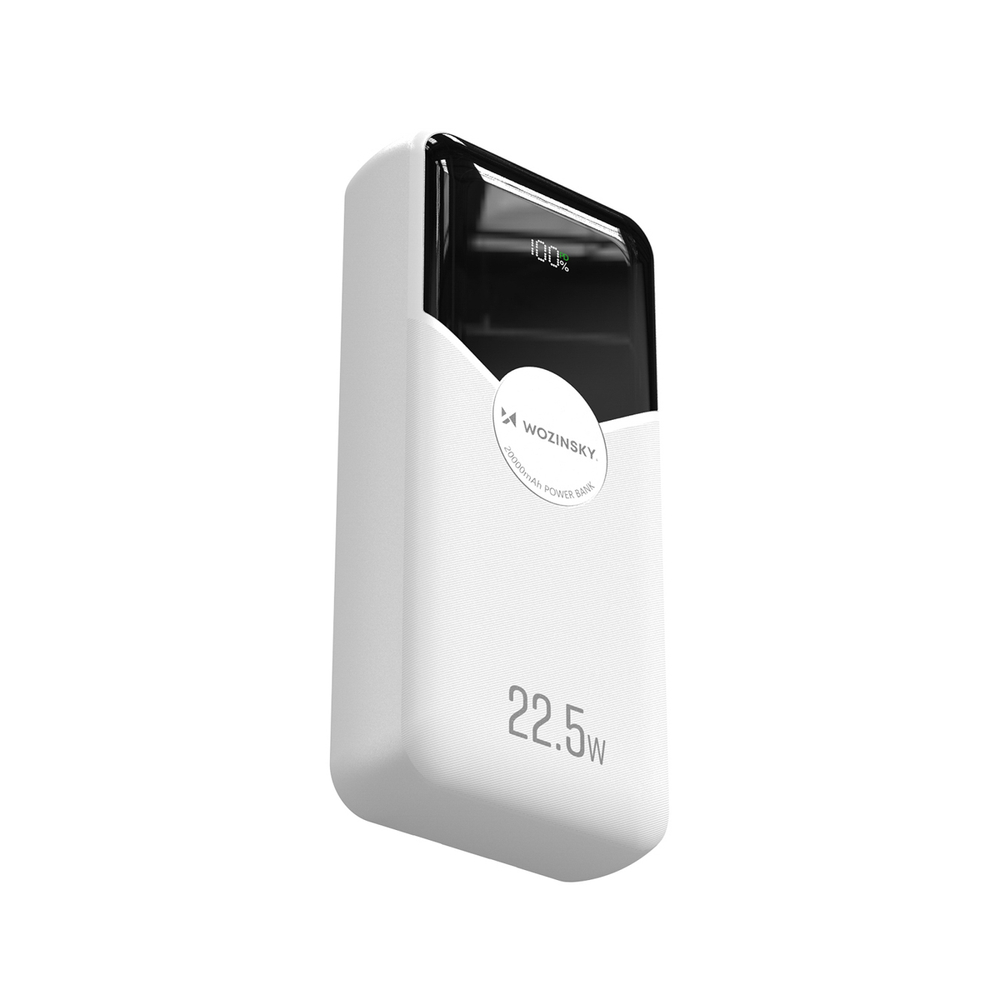 Wozinsky WFC-15W 20000mAh 22.5W PD20W Powerbank beépített Lightning és USB-C kábelekkel - Fehér-2